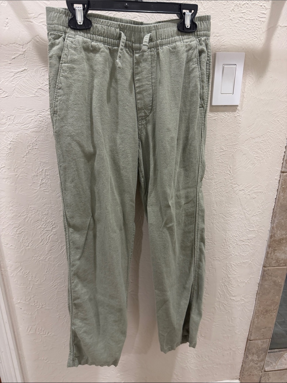 abercrombie kids (boys) sage green casual linen blend pull-on pants